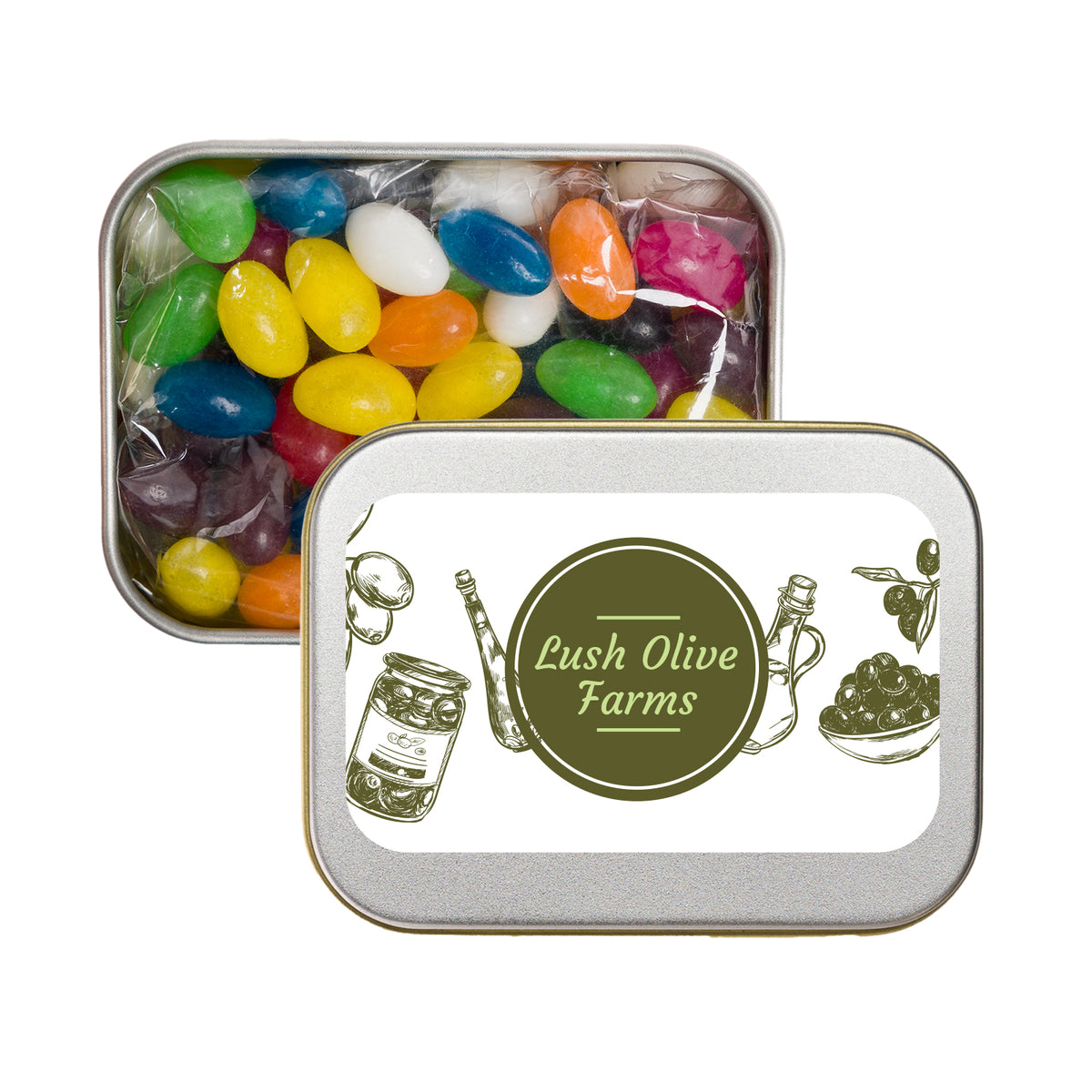 Assorted Colour Mini Jelly Beans in Silver Rectangular Tin