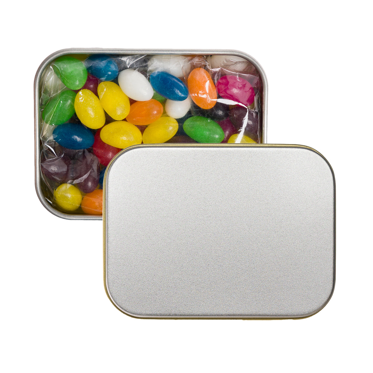 Assorted Colour Mini Jelly Beans in Silver Rectangular Tin
