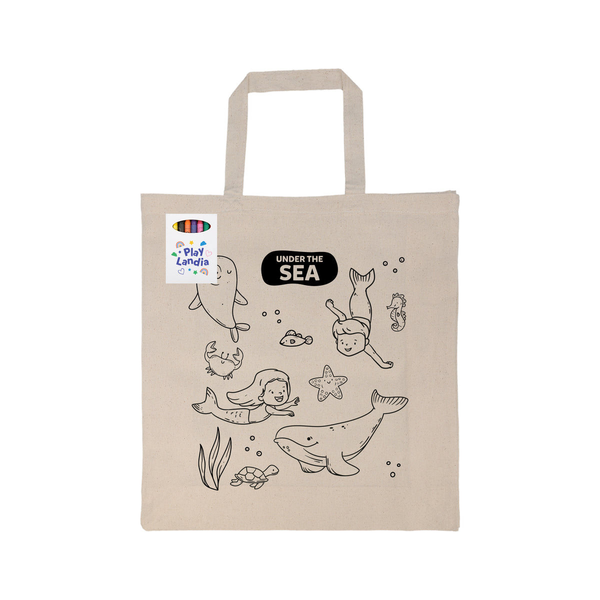 Colouring Short Handle Calico Bag & Crayons